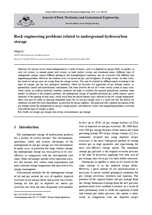 Rock engineering problems related to underground hydrocarbon storage