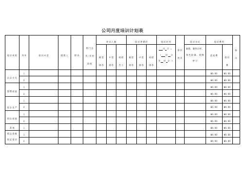 公司月度培训计划表