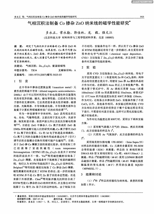 气相沉积法制备Co掺杂ZnO纳米线的磁学性能研究