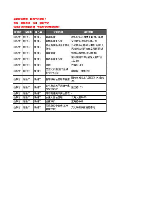 新版山东省烟台市莱州市彩妆企业公司商家户名录单联系方式地址大全13家