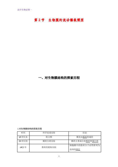 高中生物必修1：4.2 生物膜的流动镶嵌模型学案