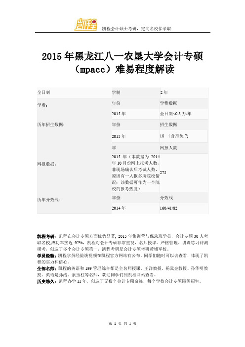 2015年黑龙江八一农垦大学会计专硕(mpacc)难易程度解读