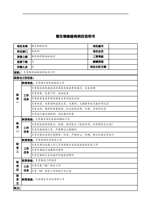 微生物检验岗岗位说明书