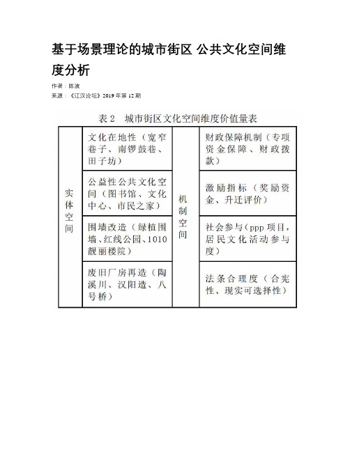 基于场景理论的城市街区 公共文化空间维度分析