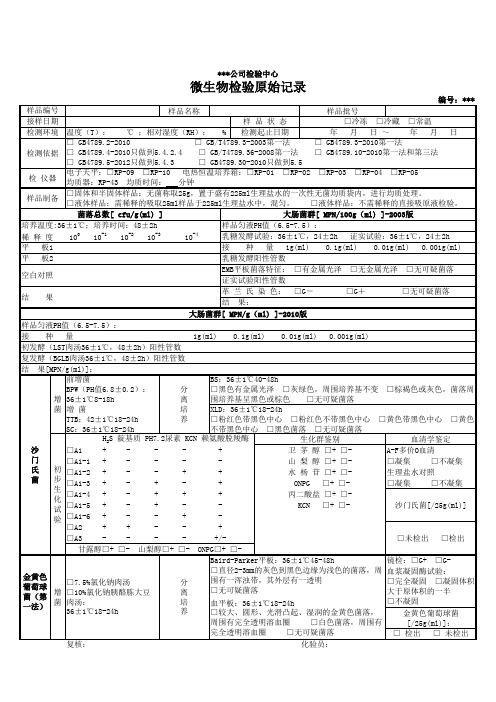 微生物检验原始记录