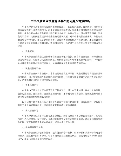 中小民营企业资金管理存在的问题及对策探析