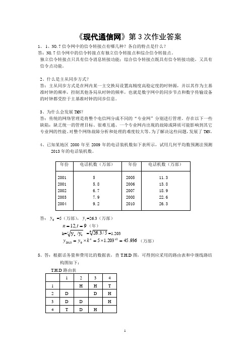 《现代通信网》第3次作业及答案(北邮)