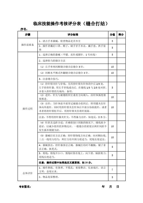 缝合打结(临床考核标准)