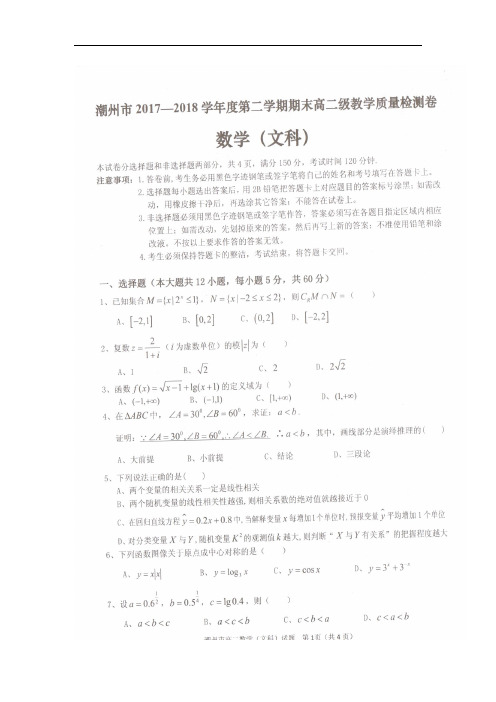 广东省潮州市高二数学下学期期末考试试题 文(扫描版)