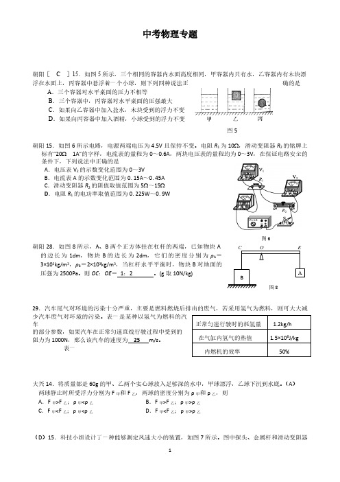 中考物理专题----较难试题