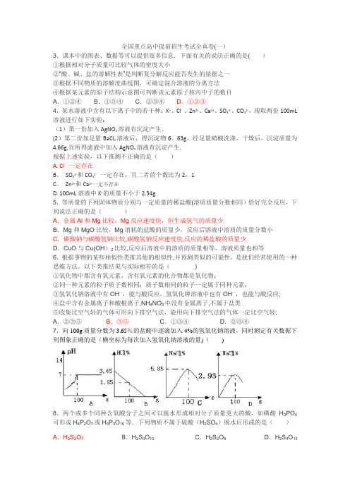 全国重点高中提前招生考试全真卷1