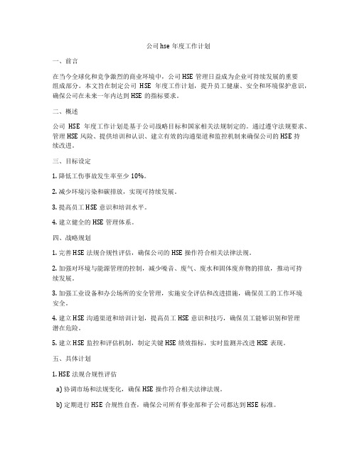 公司hse年度工作计划