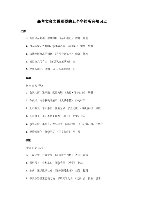 高考文言文最重要的五个字的所有知识点