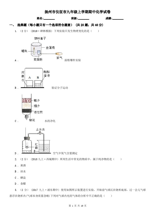 扬州市仪征市九年级上学期期中化学试卷