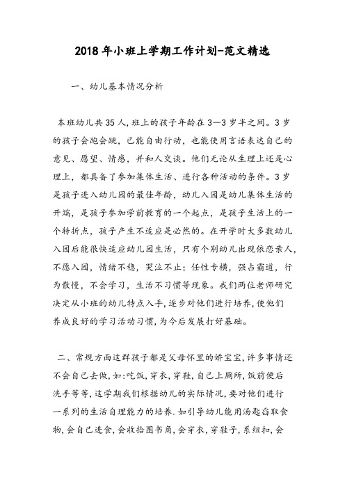 2018年小班上学期工作计划-范文精选