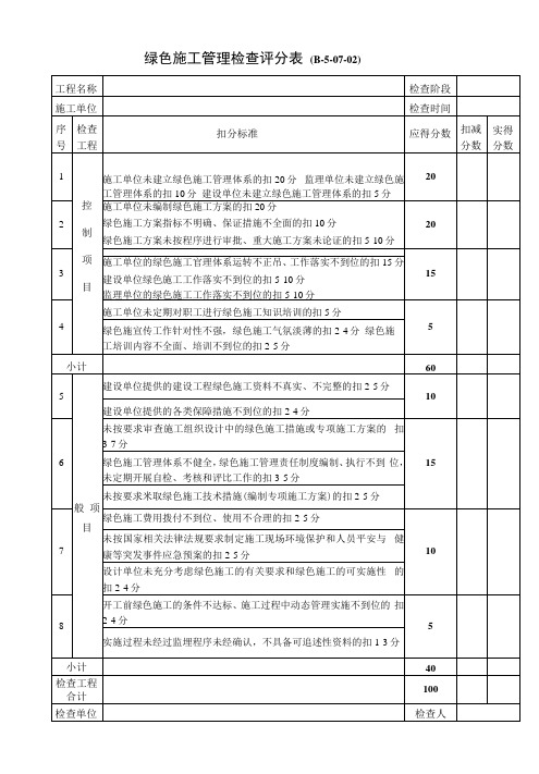 绿色施工管理检查评分表