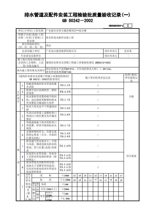 一套做好的水电资料室内排水管道安装检验批(一) (2)