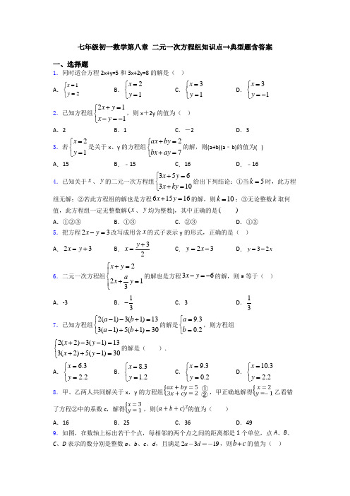 七年级初一数学第八章 二元一次方程组知识点-+典型题含答案