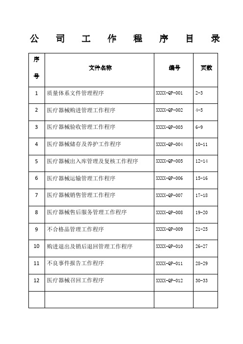 医疗器械工作程序文件 