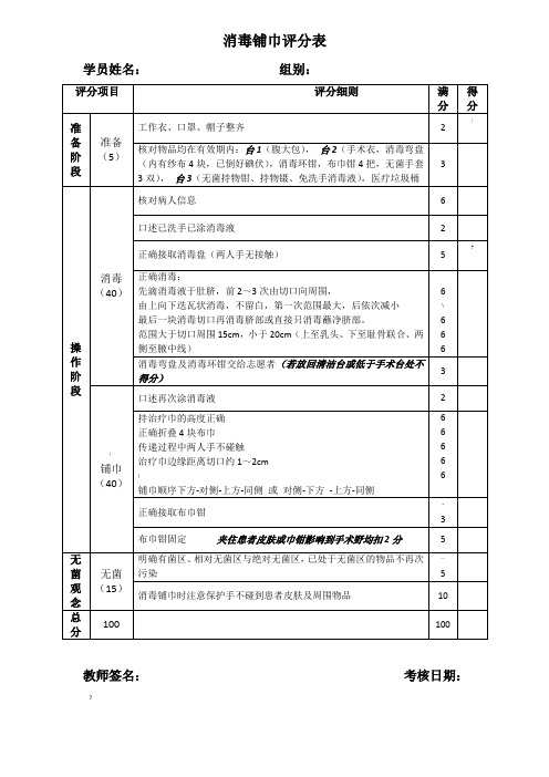 消毒铺巾评分表