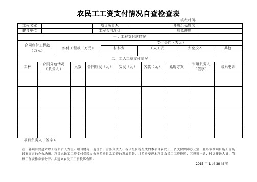 农民工工资支付情况自查检查表