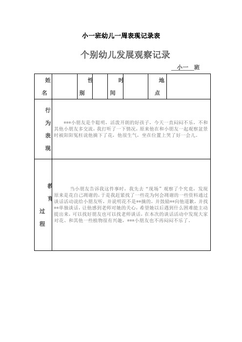 小一班幼儿一周表现记录表