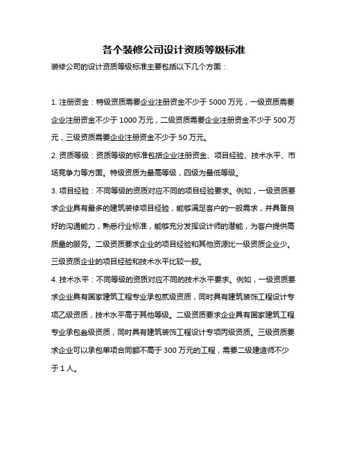 各个装修公司设计资质等级标准