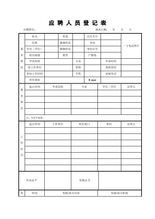 应聘人员登记表