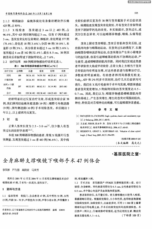 全身麻醉支撑喉镜下喉部手术47例体会