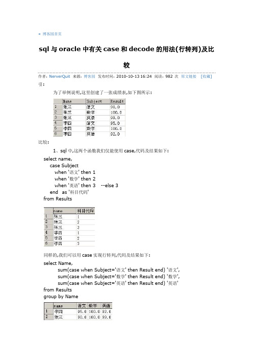 oracle中有关case和decode的用法