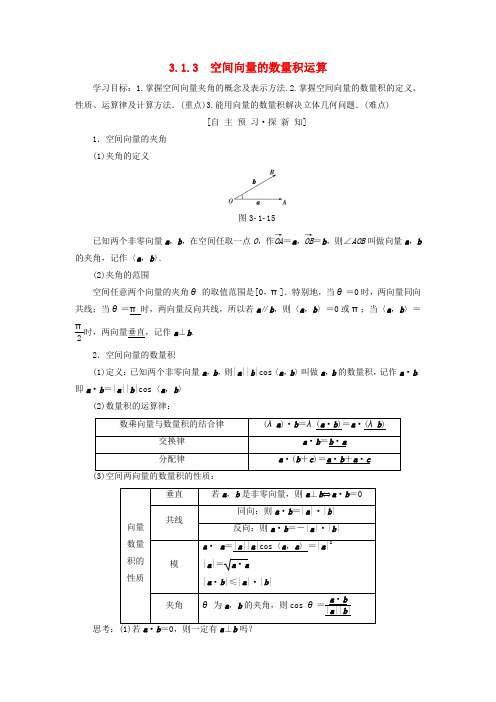 高中数学3.1 空间向量及其运算 3.1.3 空间向量的数量积运算学案 新人教A版选修2-1