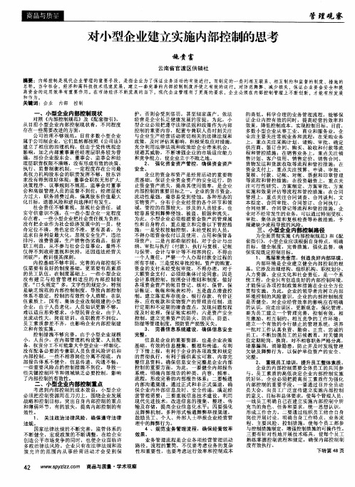 对小型企业建立实施内部控制的思考