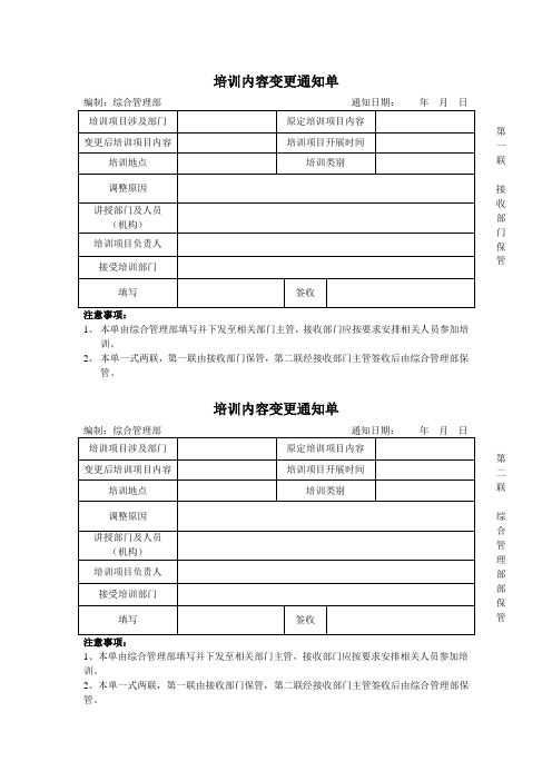 培训内容变更通知单