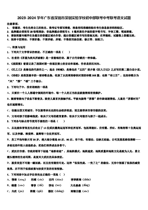 2023-2024学年广东省深圳市深圳实验学校初中部联考中考联考语文试题含解析