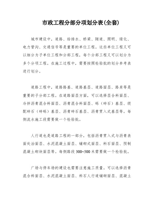 市政工程分部分项划分表(全套)