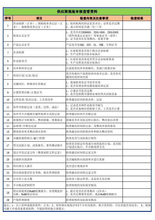 供应商质量管理体系现场审核查看资料清单