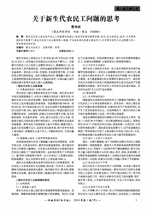 关于新生代农民工问题的思考