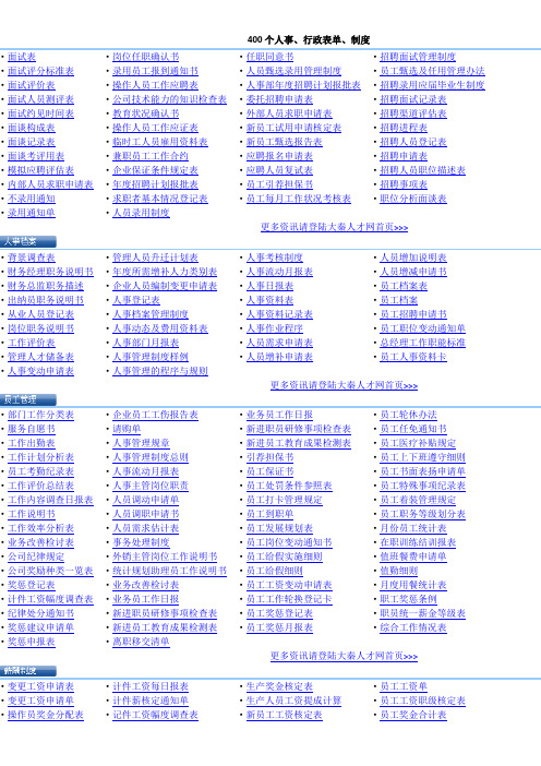 400个人事、行政表单、制度