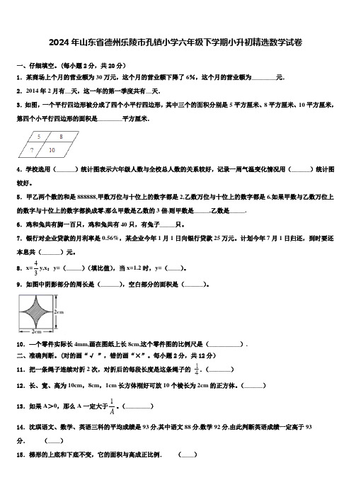 2024年山东省德州乐陵市孔镇小学六年级下学期小升初数学试卷含解析