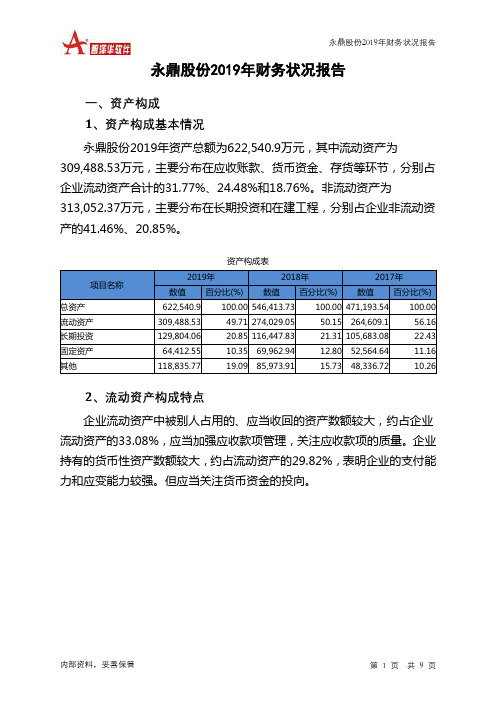 永鼎股份2019年财务状况报告