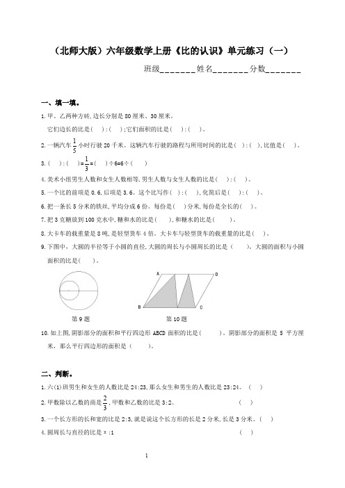 北师大版小学六年级上册数学第六单元试卷(观察物体)