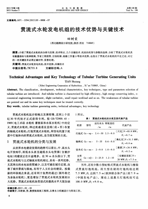 贯流式水轮发电机组的技术优势与关键技术