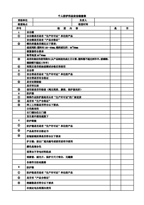 个人防护用品安全检查表