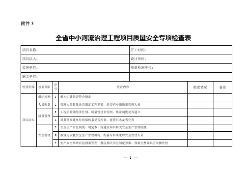 全省中小河流治理工程项目质量安全专项检查表