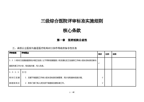 (核心条款)三级综合医院评审标准实施细则(XXXX年版)达