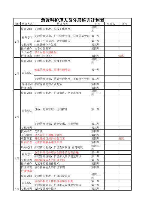 急诊科护理人员分层培训计划表