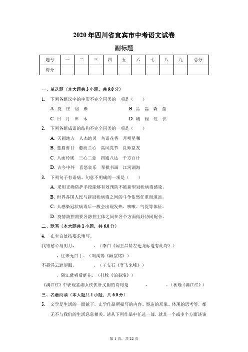 2020年四川省宜宾市中考语文试卷(含答案解析)