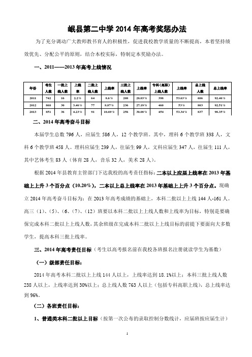 岷县第二中学2014年高考奖励办法
