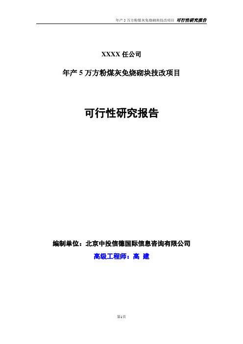 年产5万方粉煤灰免烧砌块技改项目可行性研究报告