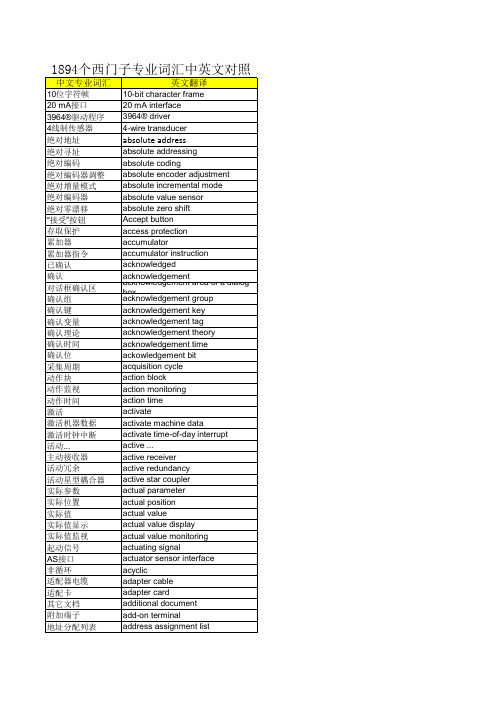 1894个西门子专业词汇中英文对照